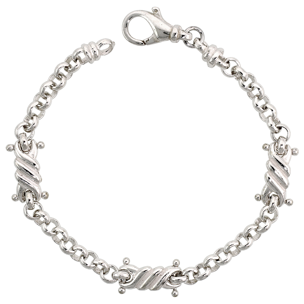 Sterling Silver Double Crisscross Rolo Link Bracelet, 7 inch long