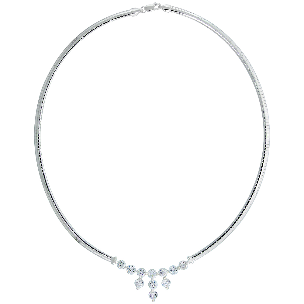 STERLING SILVER 4MM CUBETTO NECKLACE WITH DROP CUBIC ZIRCONIA, 16 INCH LONG