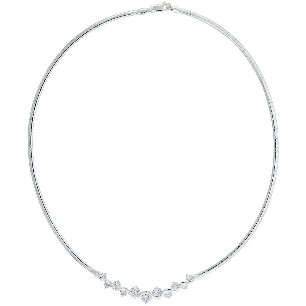 STERLING SILVER 3MM CUBETTO NECKLACE WITH UP AND DOWN CUBIC ZIRCONIA, 16 INCH LONG