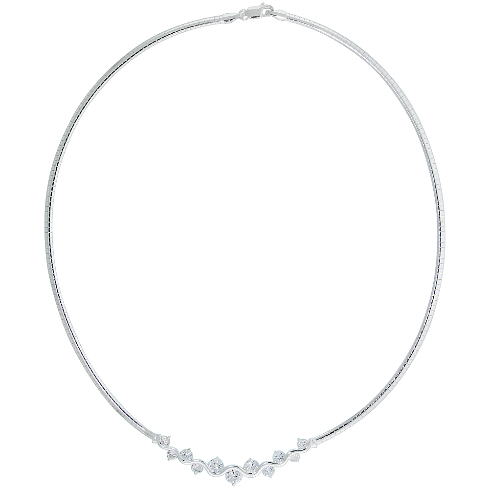 Sterling Silver 3mm Cubetto Necklace with Up and Down Cubic Zirconia, 16 inch long