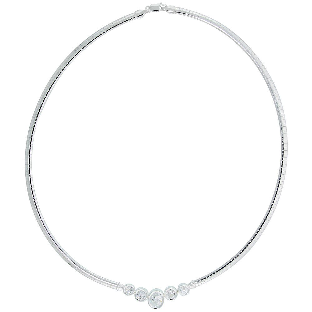 STERLING SILVER 4MM CUBETTO NECKLACE WITH BEZEL SET CUBIC ZIRCONIA, 16 INCH LONG