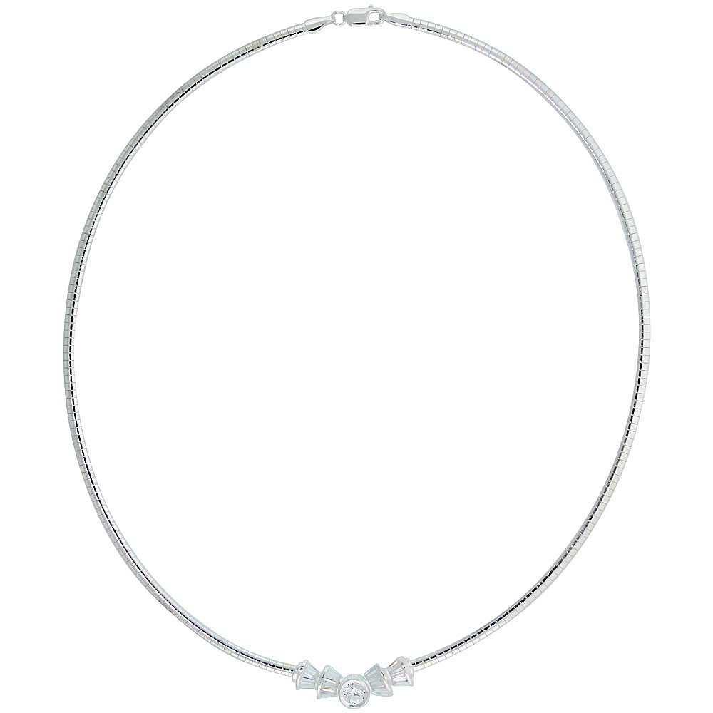 Sterling Silver 3mm Cubetto Necklace with Baguette Cubic Zirconia, 16 inch long