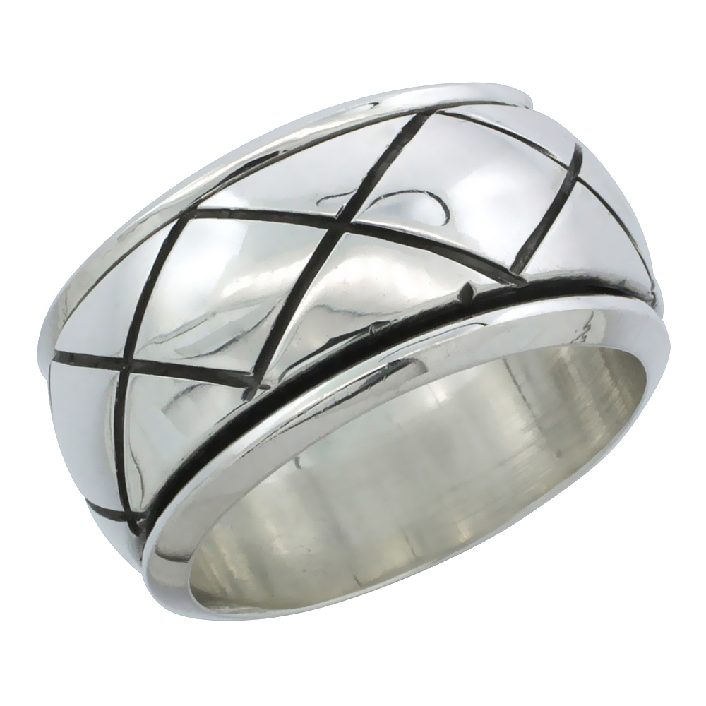 Sterling Silver Crisscross Dome Spinner Ring Band, 15/32 inch 