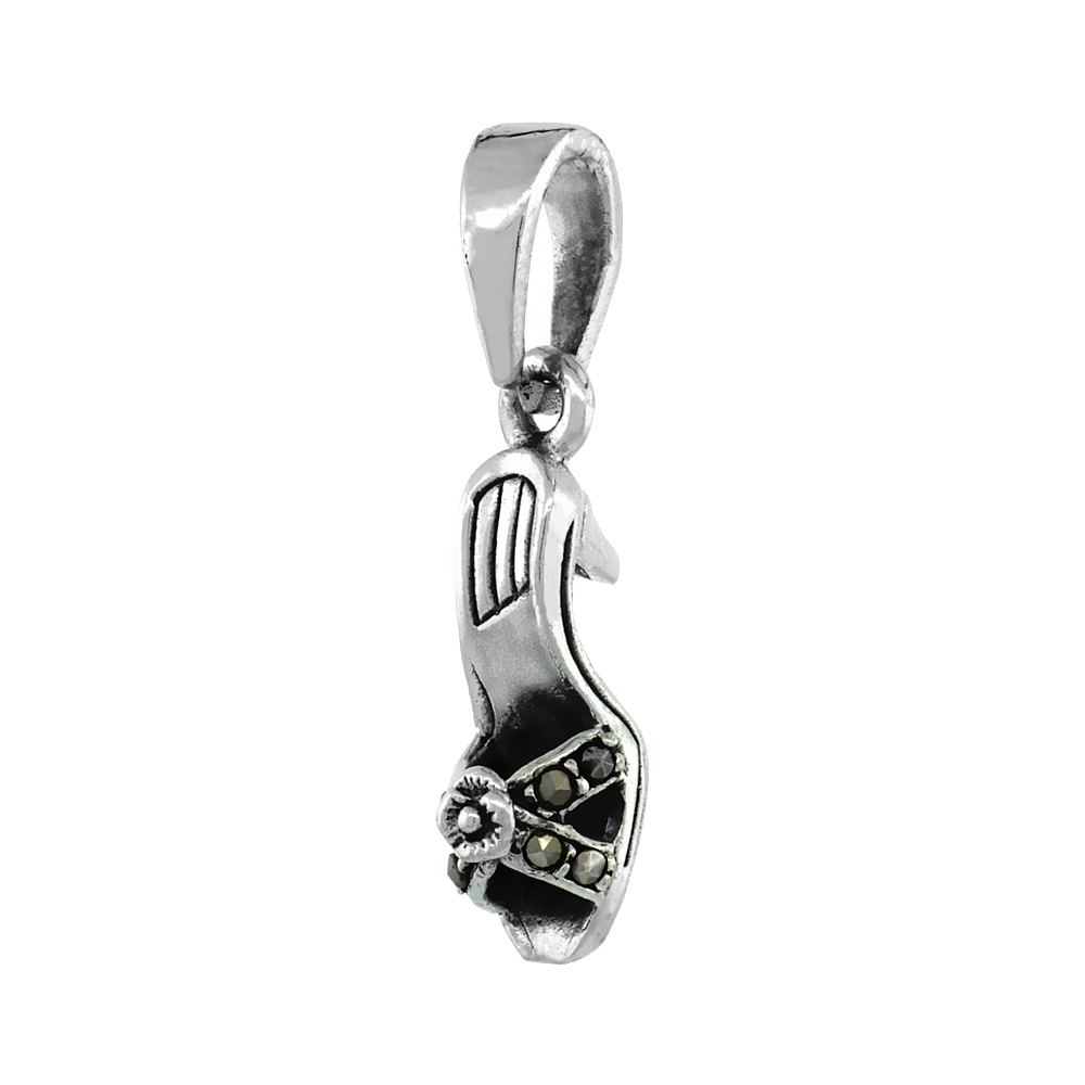 Sterling Silver Marcasite Slip-on Sandal Pendant for Women 3/4 inch Tall No Chain Included