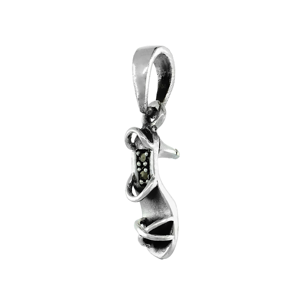 Sterling Silver Marcasite Sandal Pendant for Women 3/4 inch Tall No Chain Included