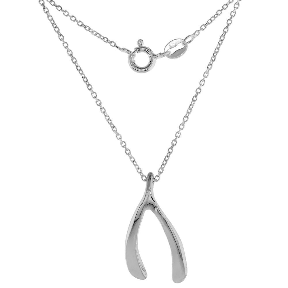 Sterling Silver Wishbone Necklace for Women 1 inch tall Available with or without chain