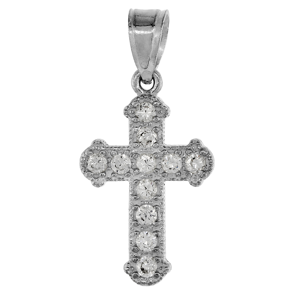 Sterling Silver Cubic Zirconia Cross Pendant, 3/4 inch long