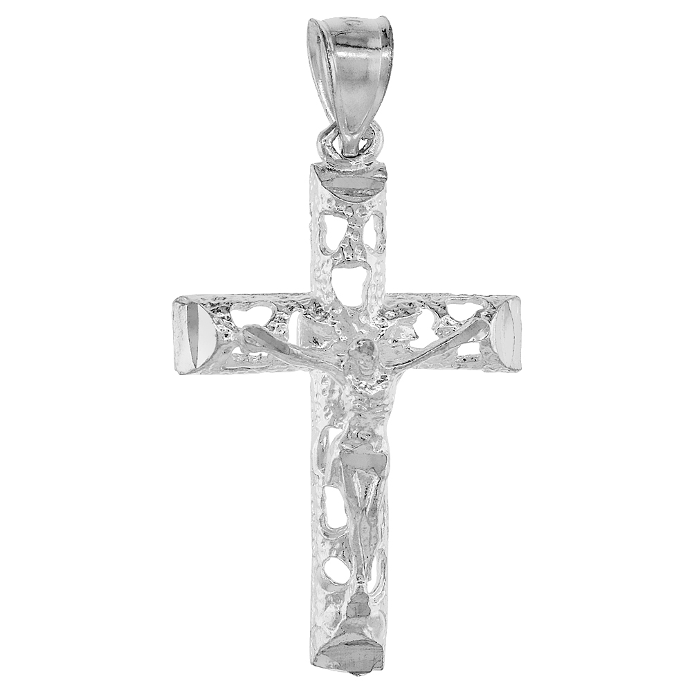 Sterling Silver Crucifix Pendant Perforated, 1 3/8 inch long