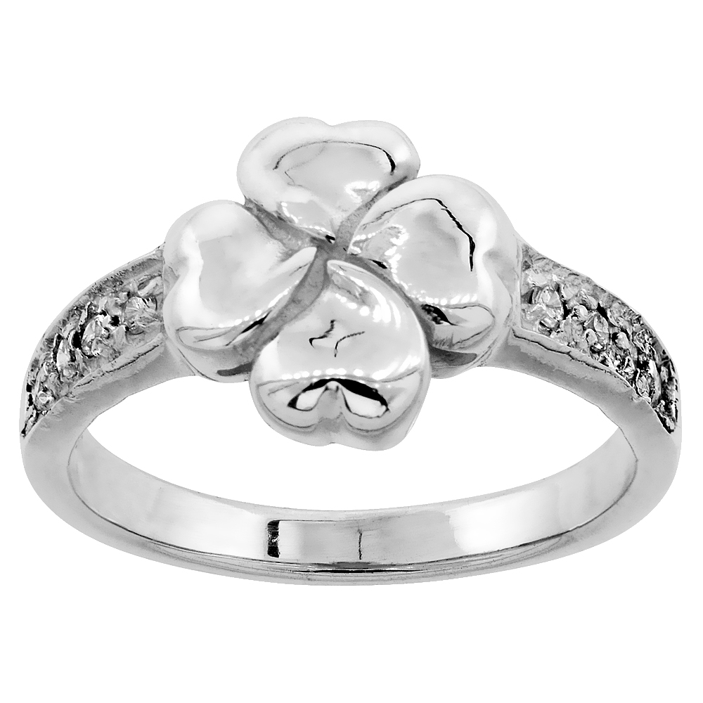 Sterling Silver Floral Heart Ring Cubic Zirconia Accents, 7/16 inch wide, sizes 6 - 9