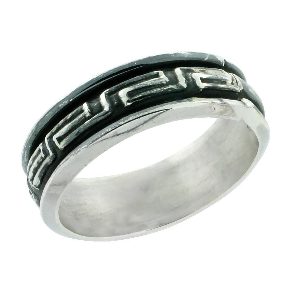 Sterling Silver Greek Key Design Ring Handmade, 5/16 inch wide, size 8-12