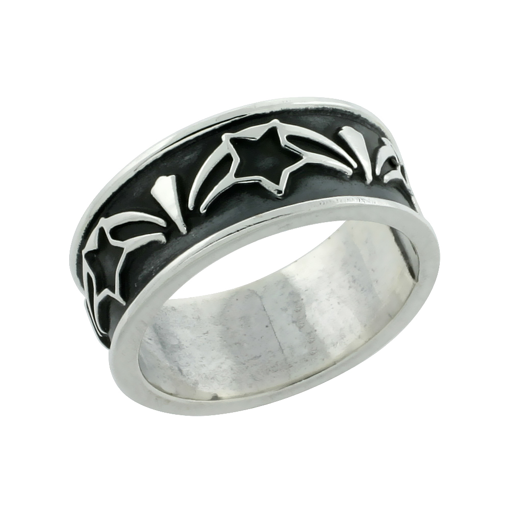 Sterling Silver Shooting Star Ring Handmade, 5/16 inch wide, size 6-13