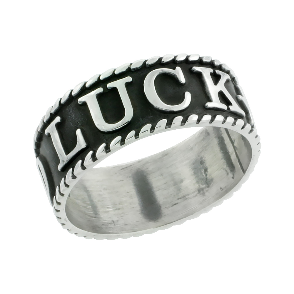Sterling Silver Good Luck Ring Milgrain Edge Handmade, 11/32 inch wide, size 6-12