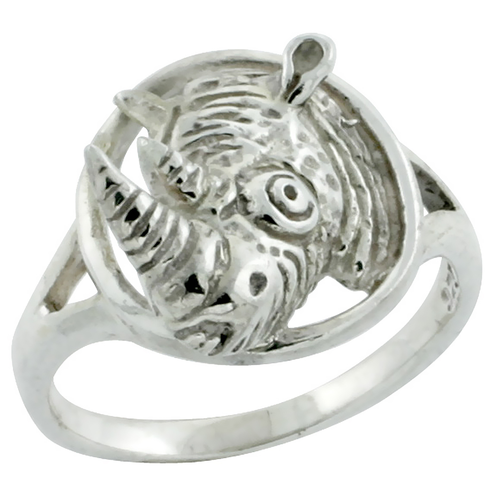 Sterling Silver Rhinoceros Head Small Children's Ring, 9/16 inch wide, size 3-6