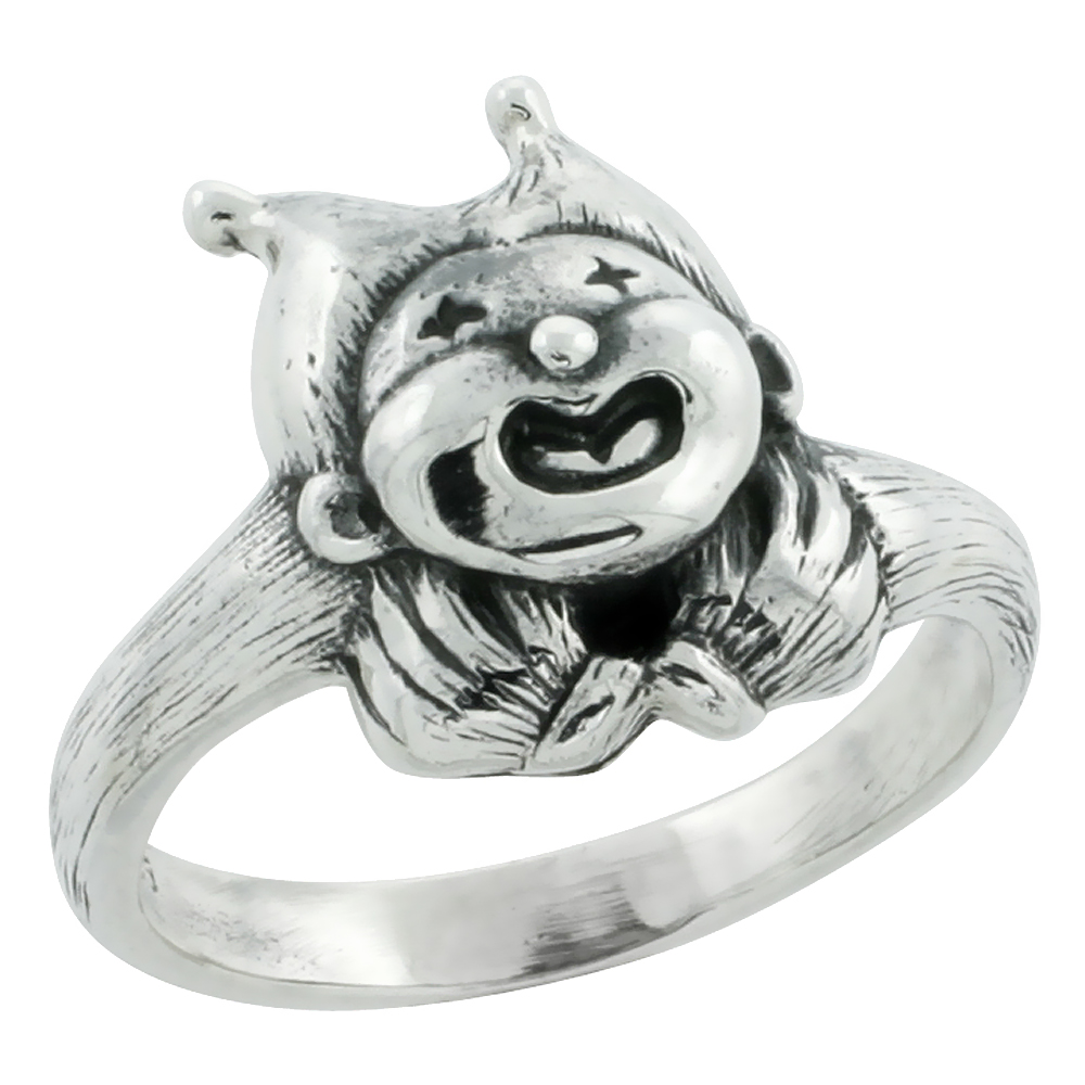 Sterling Silver Chubby Jester Joker Ring, 19/32 inch wide, size 5-9