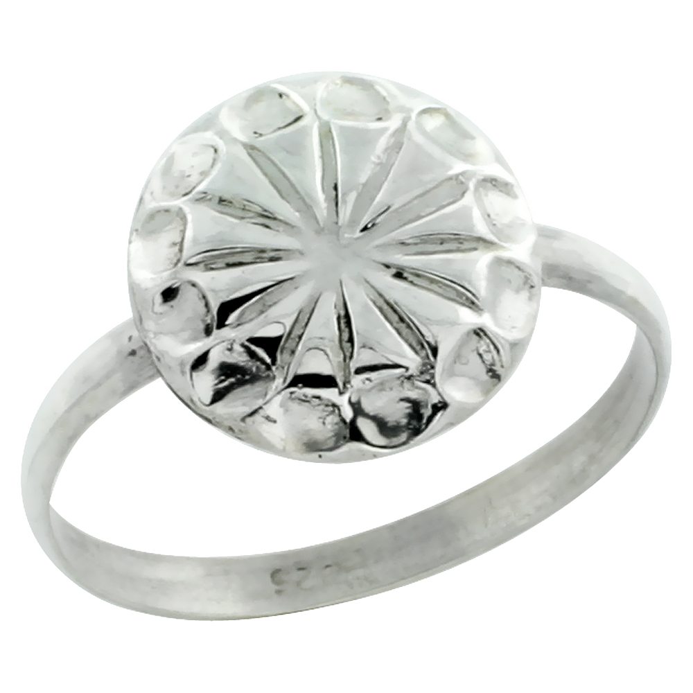 Sterling Silver Starburst Ring Concave Edges, 7/16 inch wide, size 5-9