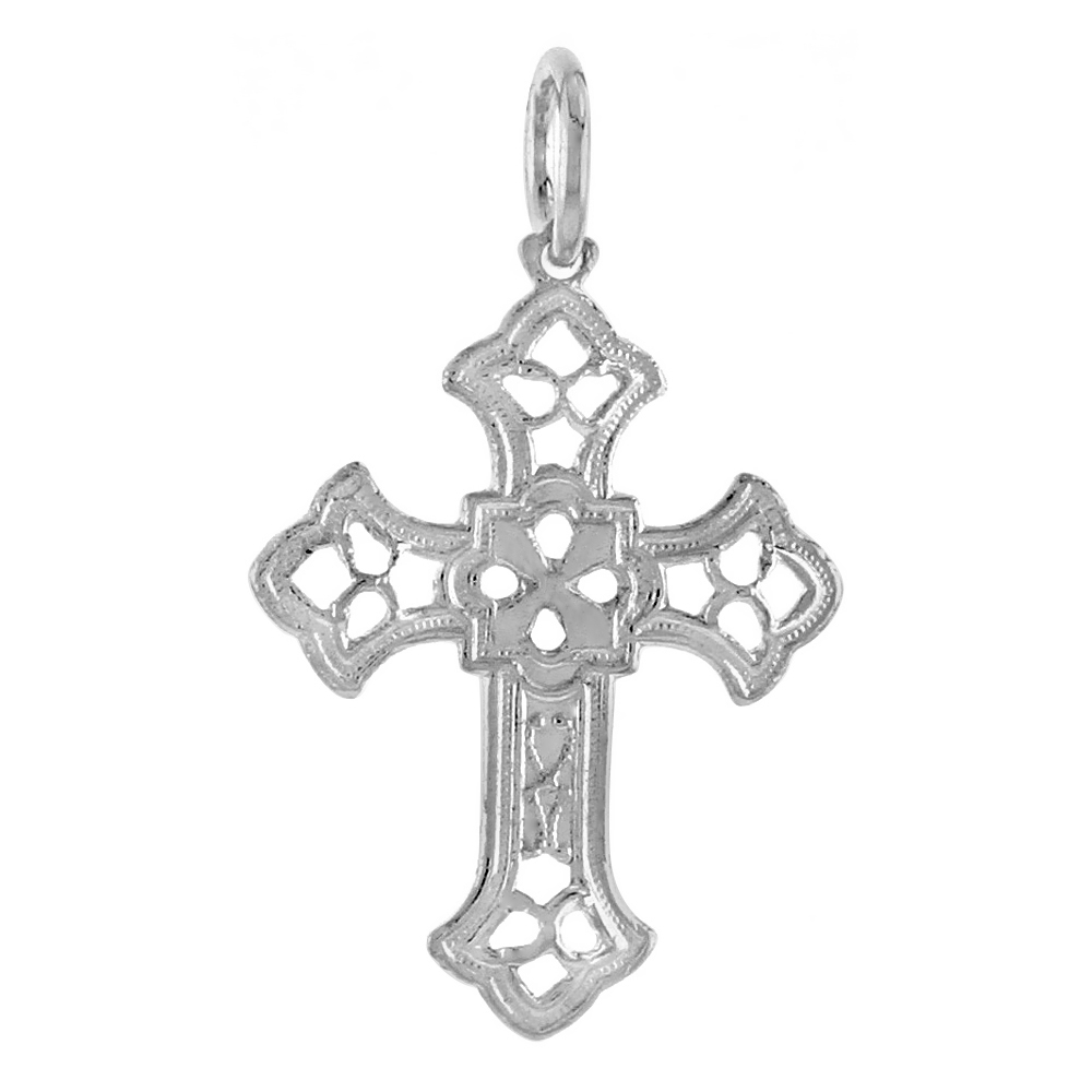 Sterling Silver Very Thin Lightweight Cutout Coptic Cross Necklace for Women 1 inch tall Available with or without chain