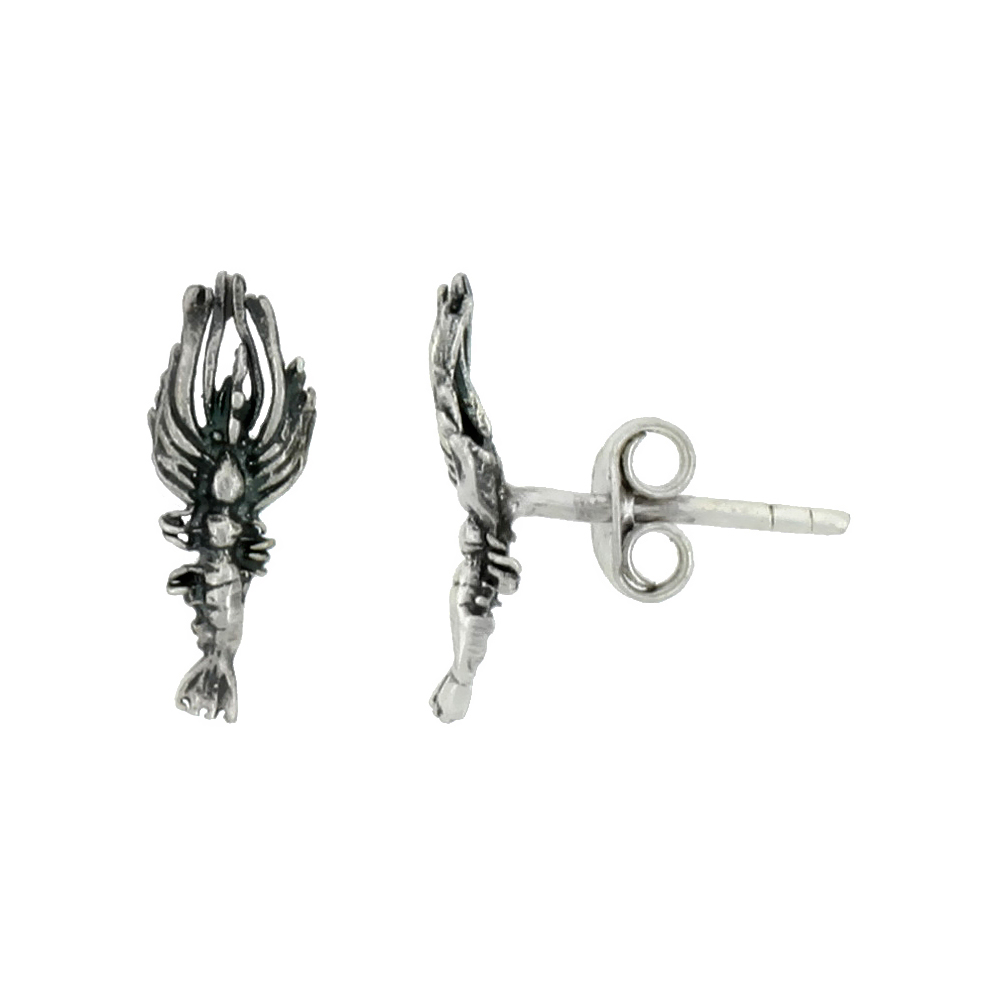STERLING SILVER SCORPION STUD EARRINGS, 9/16 INCH TALL