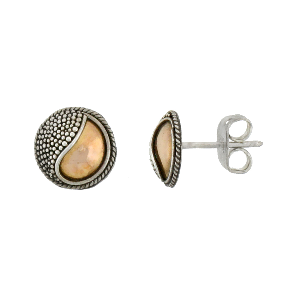 STERLING SILVER STUD EARRINGS, ACCENTED REAL 18K GOLD, 5/16 INCH TALL