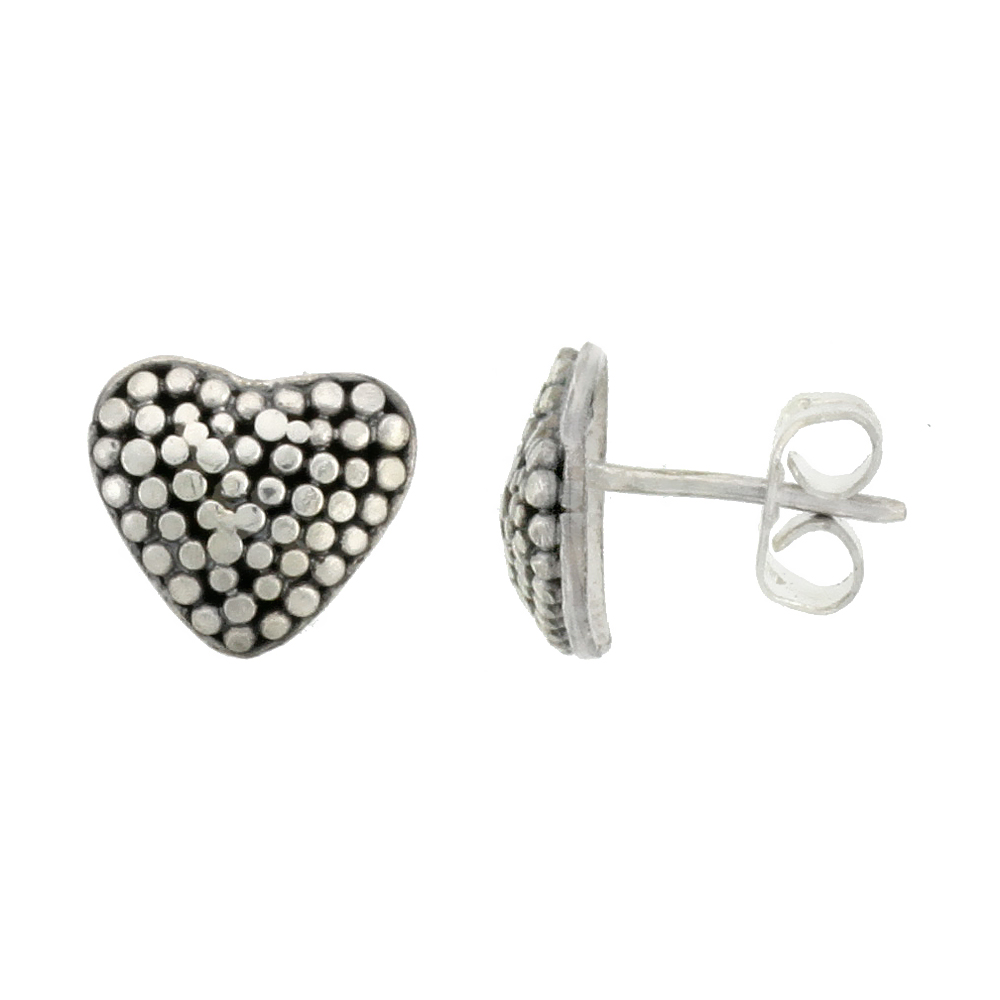 STERLING SILVER HEART STUD EARRINGS, 3/8 INCH TALL