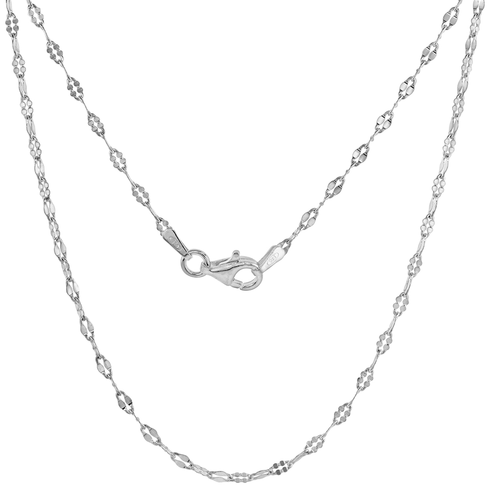 2MM STERLING SILVER COFFEE CHAIN NECKLACE FOR WOMEN & TEENS DABBED LINKS NICKEL FREE ITALY SIZES 16 & 18 INCH