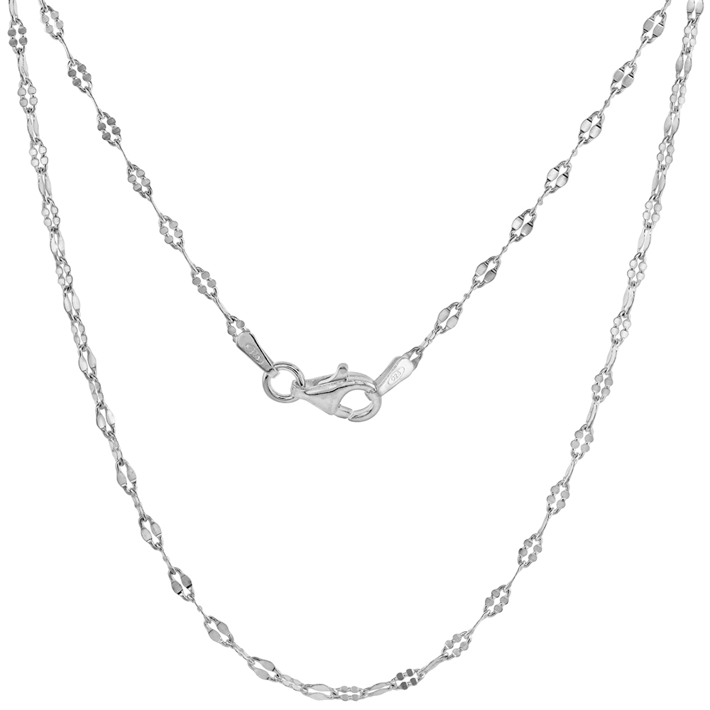 2mm Sterling Silver Coffee Chain Necklace for Women and GirlsDabbed Links Nickel Free Italy sizes 16 & 18 inch