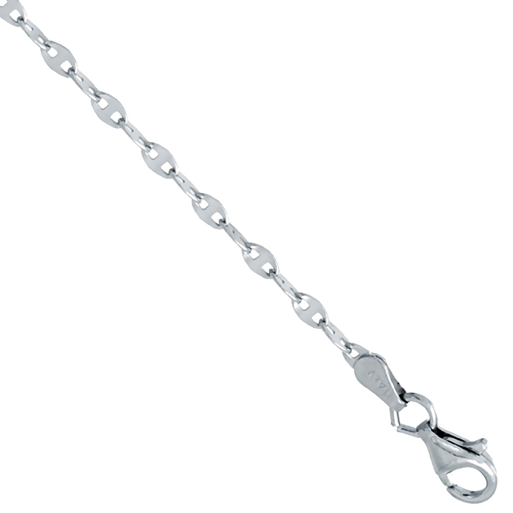 STERLING SILVER COFFEE CHAIN NECKLACE 2.5MM RHODIUM FINISH NICKEL FREE ITALY, SIZES 16 & 18 INCH