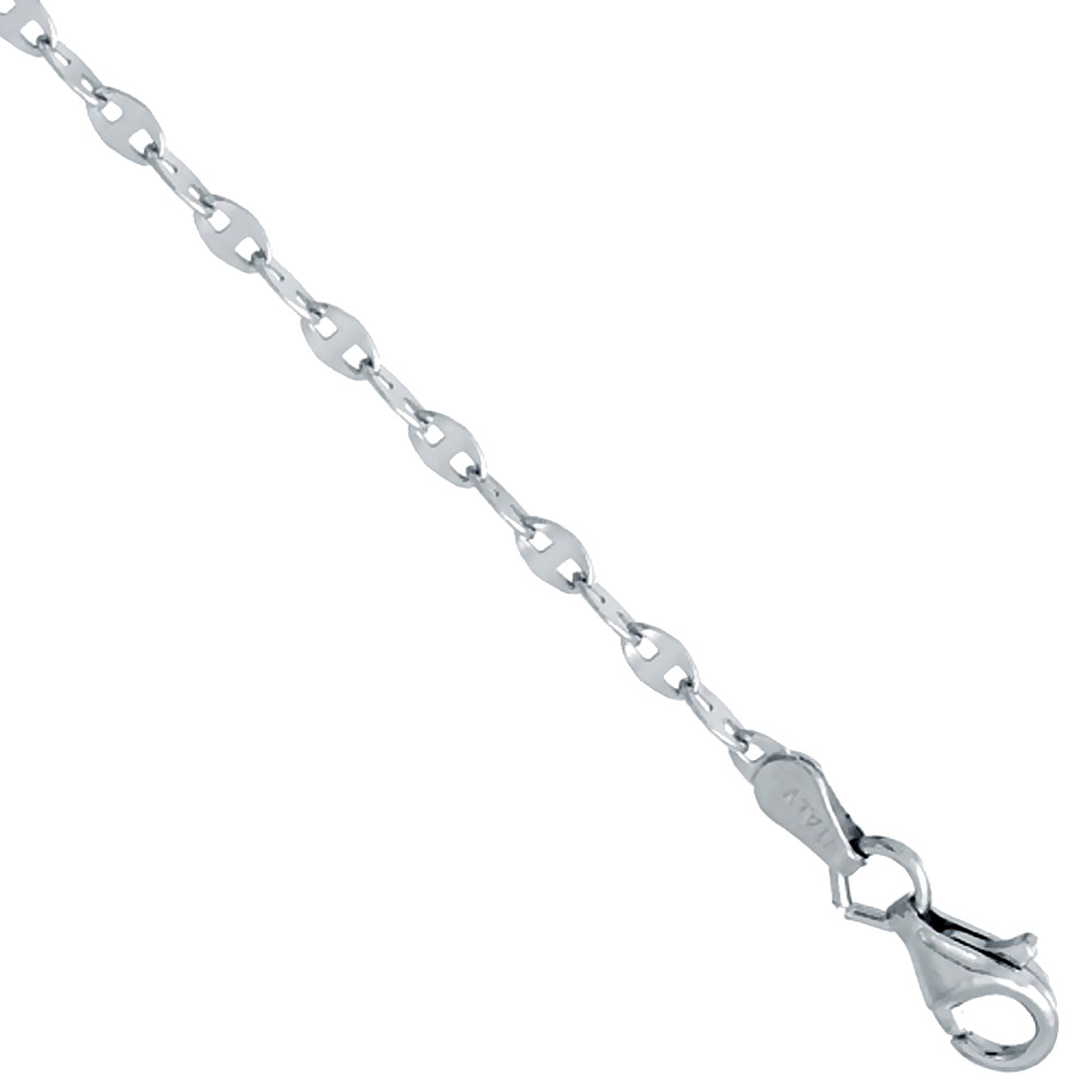 Sterling Silver Coffee Chain Necklace 2.5mm Rhodium Finish Nickel Free Italy, sizes 16 & 18 inch