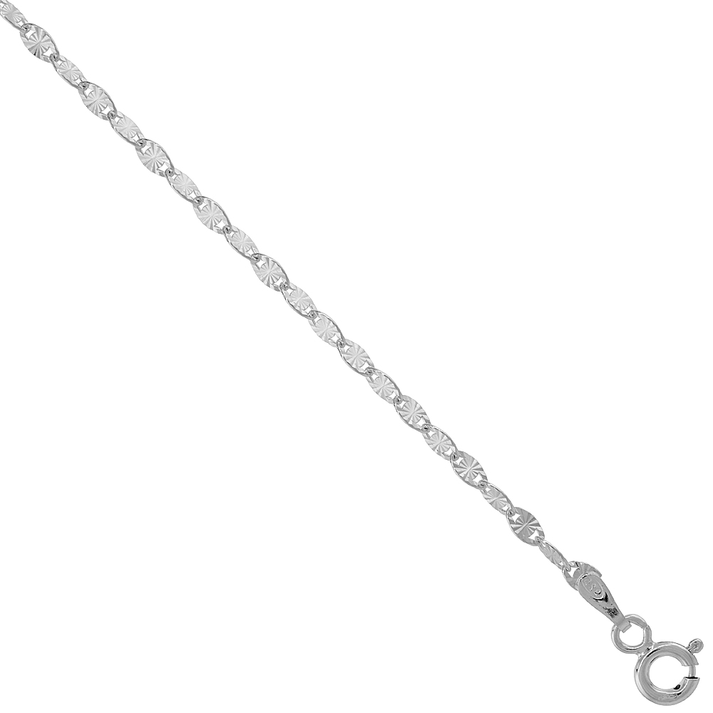 Sterling Silver Diamond Cut Flat Link Anchor Chain 2.3 mm Thin Nickel Free Italy, sizes 16 & 18 inch