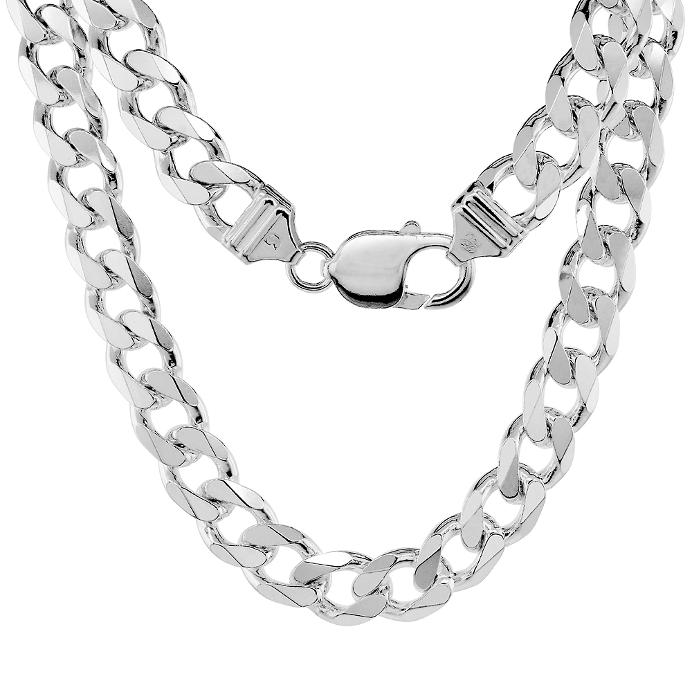 Sterling Silver Thick Curb Cuban Link Chain Necklaces & Bracelets 9mm Beveled Nickel Free Italy, 7-30