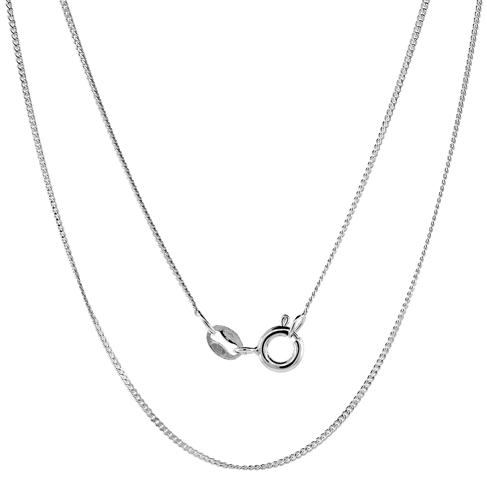 Sterling Silver Fine Curb Cuban Link Chain Necklace Nickel Free 1.1mm, sizes 16 - 18 & 20 inch