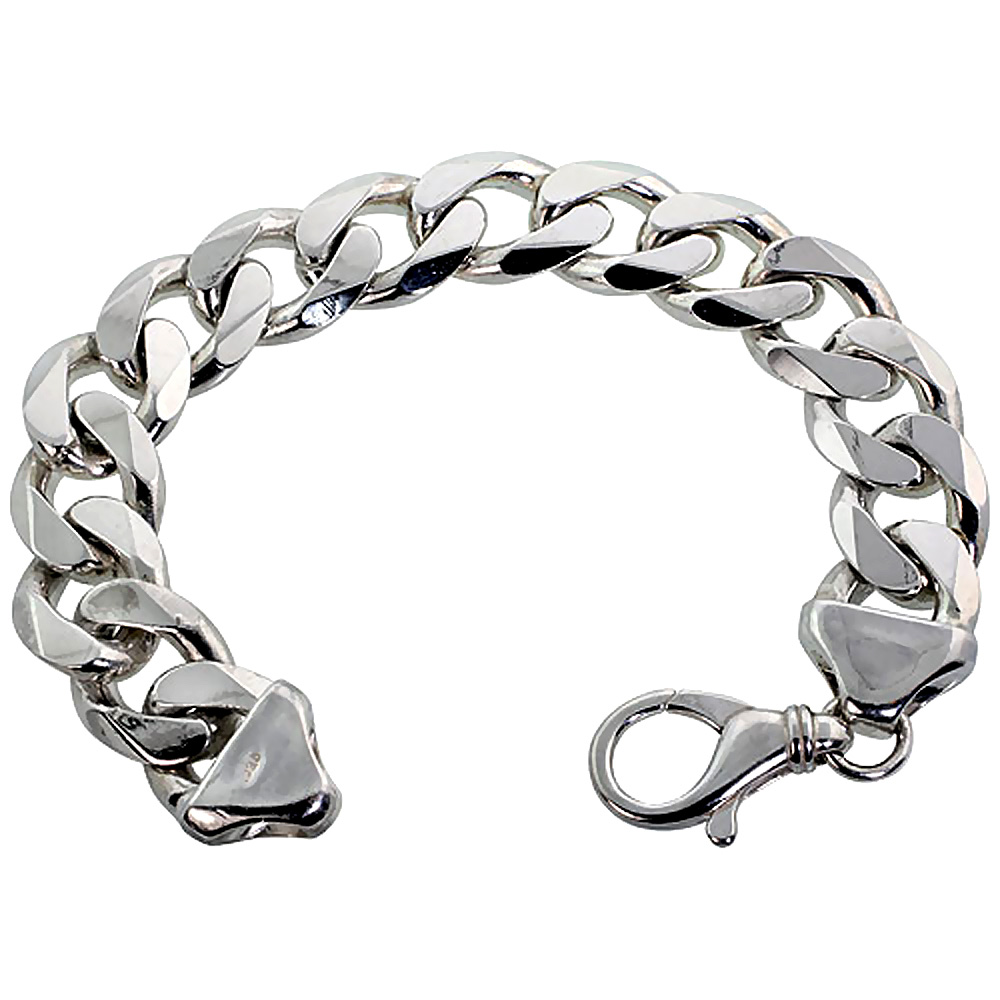 Sterling Silver Thick Curb Cuban Link Chain Necklaces & Bracelets 17mm Beveled Nickel Free Italy, 8-30