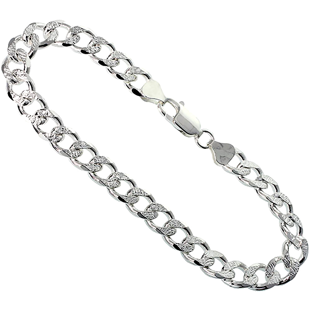 Sterling Silver Curb Cuban Link Chain Necklaces &amp; Bracelets 8mm Nickel Free Italy, sizes 7 - 30 inch