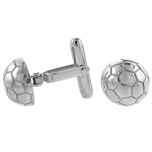 Sterling Silver Soccer Ball Cufflinks Swivel Bar, 9/16 inch wide