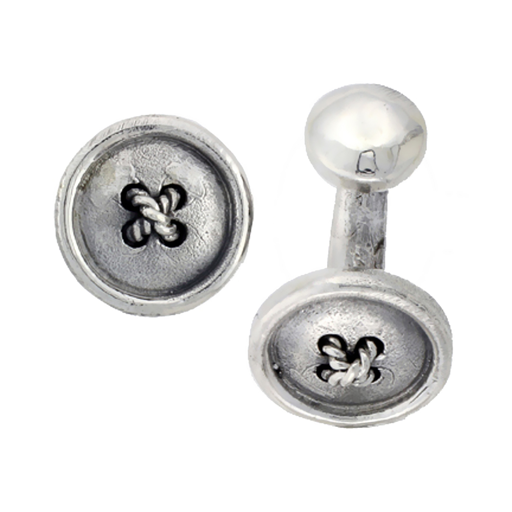 Sterling Silver Sewed-in Button Cufflinks, 11/16 inch wide