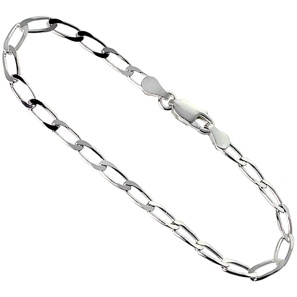 STERLING SILVER LONG LINK CURB CHAIN NECKLACES & BRACELETS 3.8MM NICKEL FREE ITALY, SIZES 7 - 30 INCH
