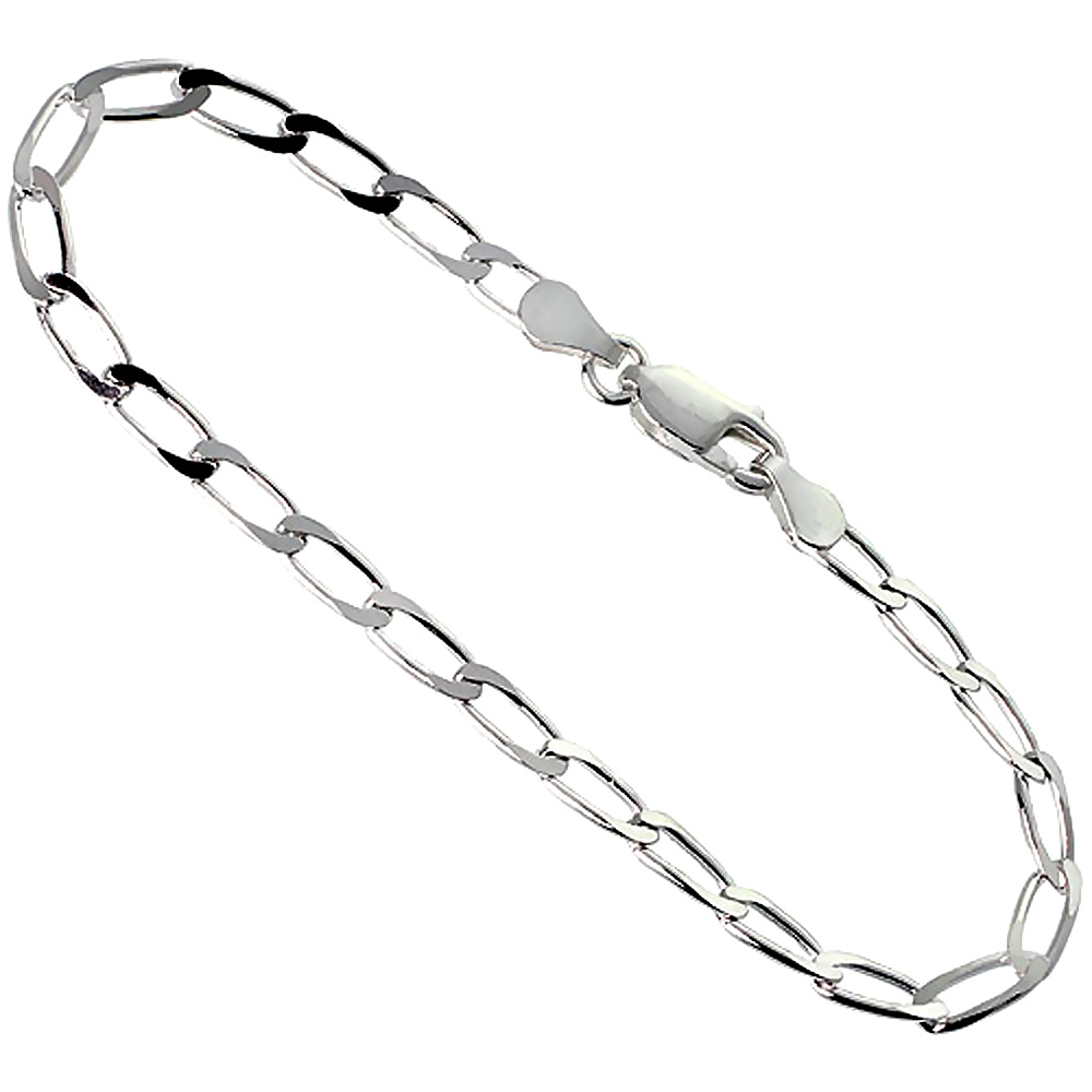 Sterling Silver Long Link Curb Chain Necklaces &amp; Bracelets 3.8mm Nickel Free Italy, Sizes 7 - 30 inch