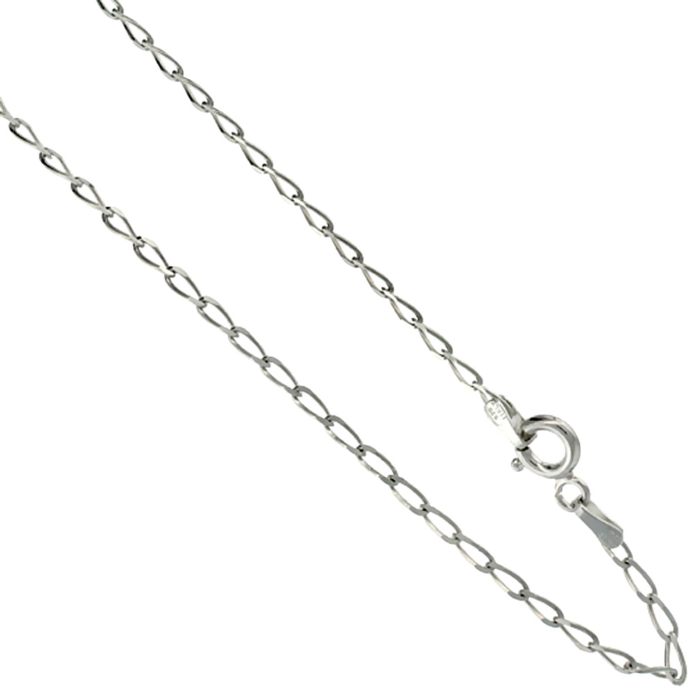 Sterling Silver Long Link Curb Chain Necklaces &amp; Bracelets 2mm Nickel free Italy, 18 inch