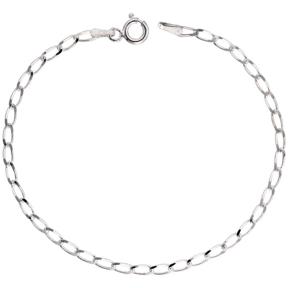 STERLING SILVER LONG LINK CURB CHAIN NECKLACES & BRACELETS 2.5MM NICKEL FREE ITALY, SIZES 7 - 30 INCH