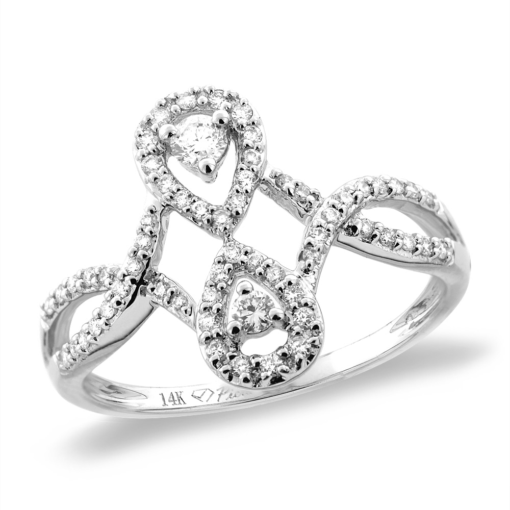 14K White/Yellow Gold 0.33 cttw Genuine Diamond Bypass Engagement Ring, sizes 5 -10