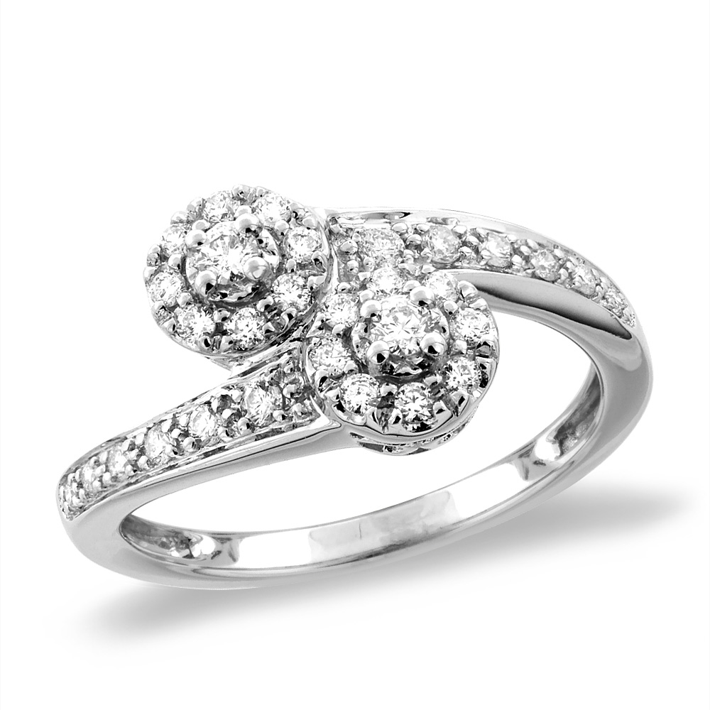 14K White/Yellow Gold 0.38 cttw Genuine Diamond Bypass Engagement Ring, sizes 5 -10