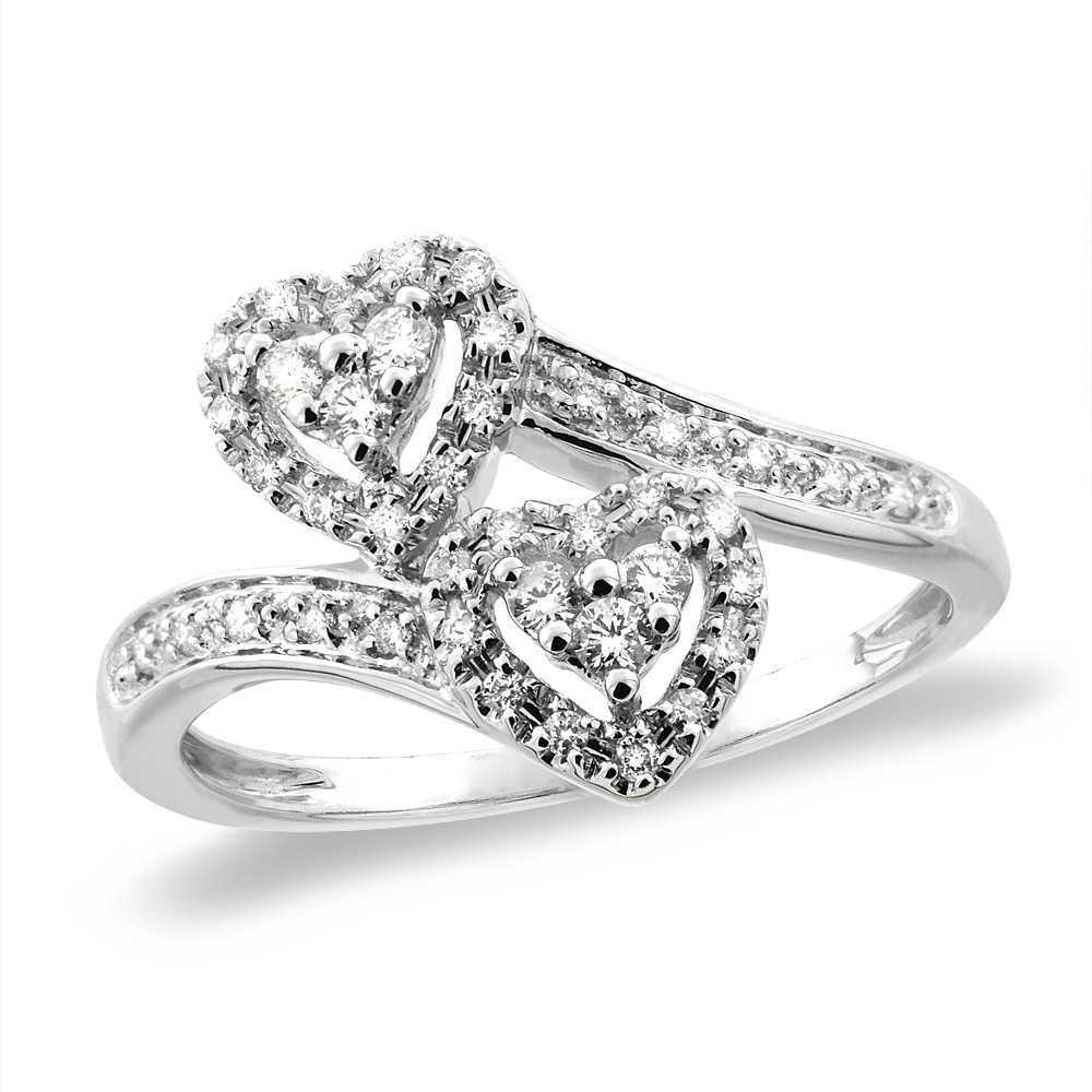 14K White/Yellow Gold 0.26 cttw Genuine Diamond Engagement Heart Ring, sizes 5-10