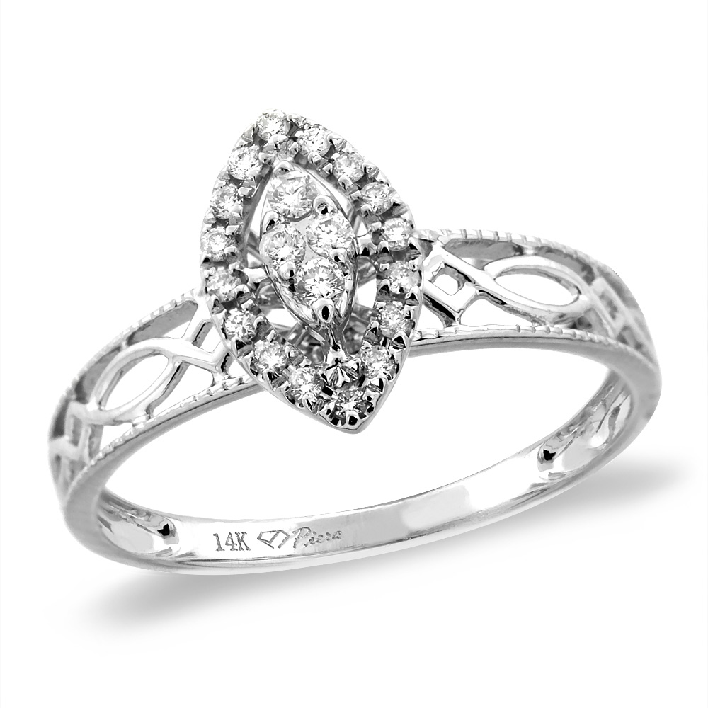 14K White/Yellow Gold 0.13 cttw Genuine Diamond Marquise Engagement Ring, sizes 5 - 10