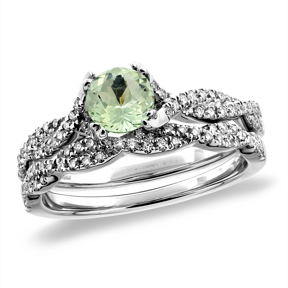 14K White/Yellow Gold Diamond Natural Green Amethyst 2pc Infinity Engagement Ring Set Round 5 mm,size 5-10