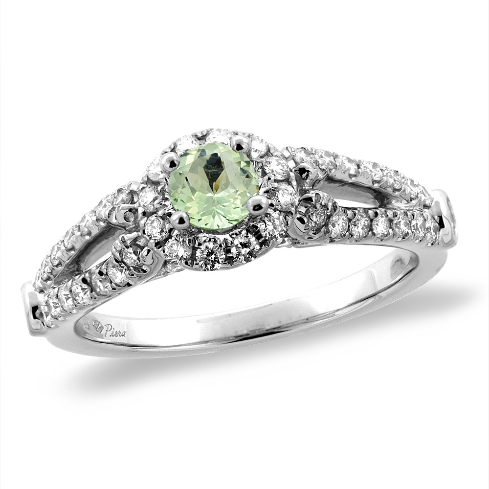 14K White/Yellow Gold Diamond Natural Green Amethyst Halo Engagement Ring Round 4 mm, sizes 5 -10