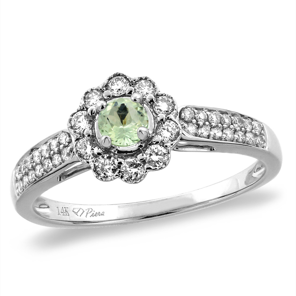 14K White/Yellow Gold Natural Green Amethyst Engagement Ring Round 4 mm, sizes 5 -10