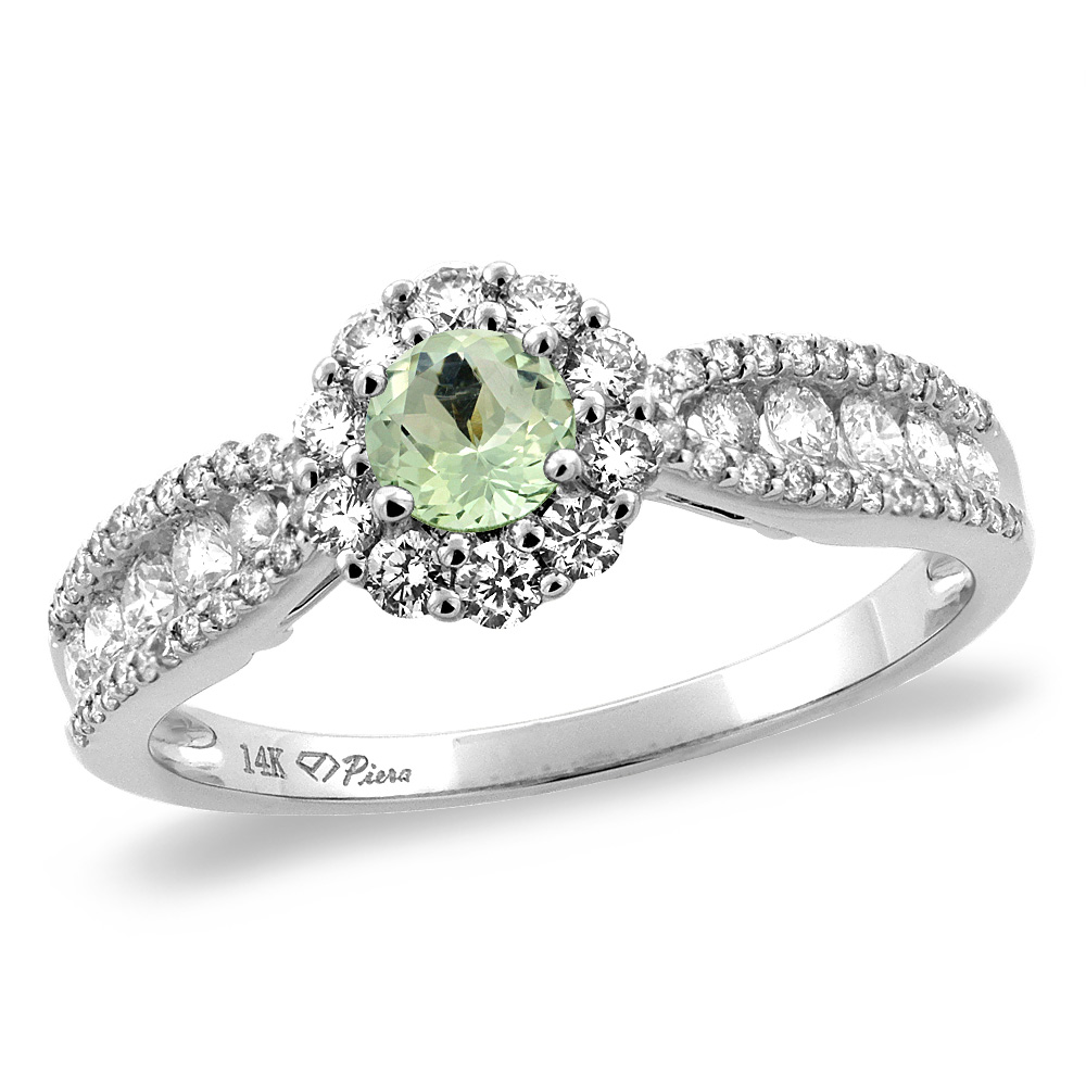 14K White/Yellow Gold Natural Green Amethyst Halo Engagement Ring Round 4 mm, sizes 5 -10