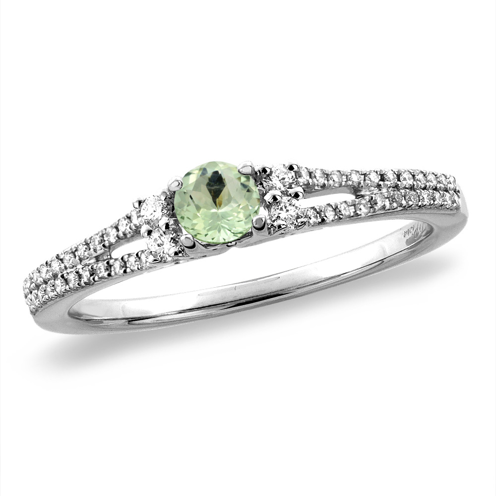 14K White/Yellow Gold Natural Green Amethyst Engagement Ring Round 4 mm, sizes 5 -10