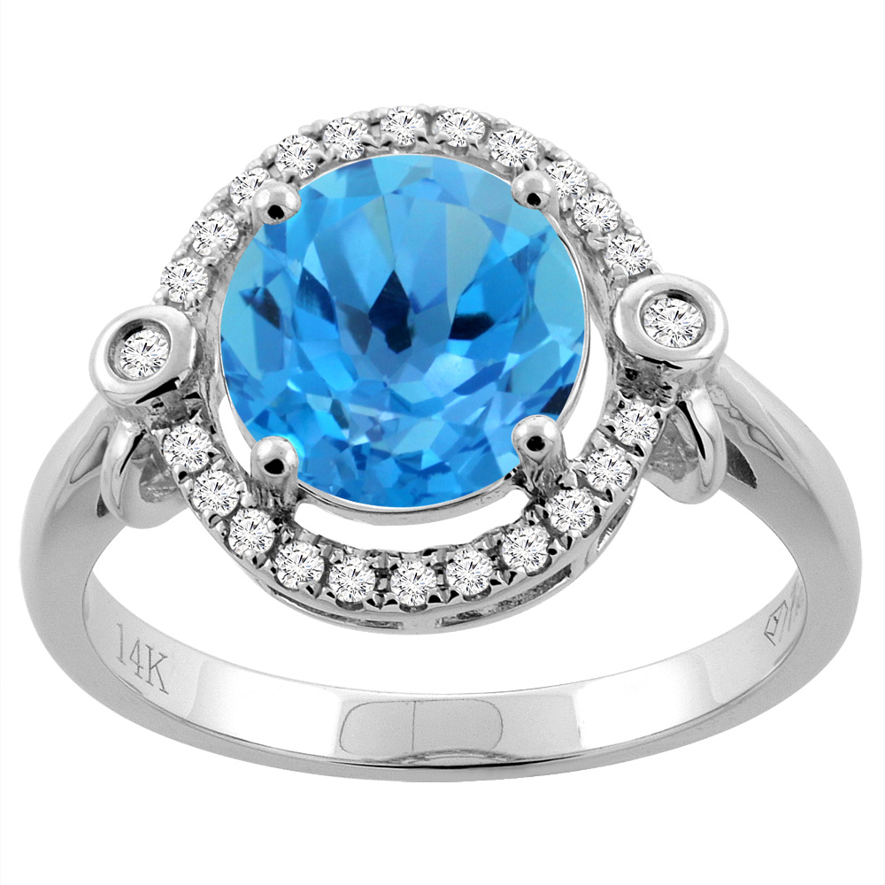 14K Yellow Gold Diamond Natural Swiss Blue Topaz Engagement Ring Oval 10x8mm, sizes 5-10