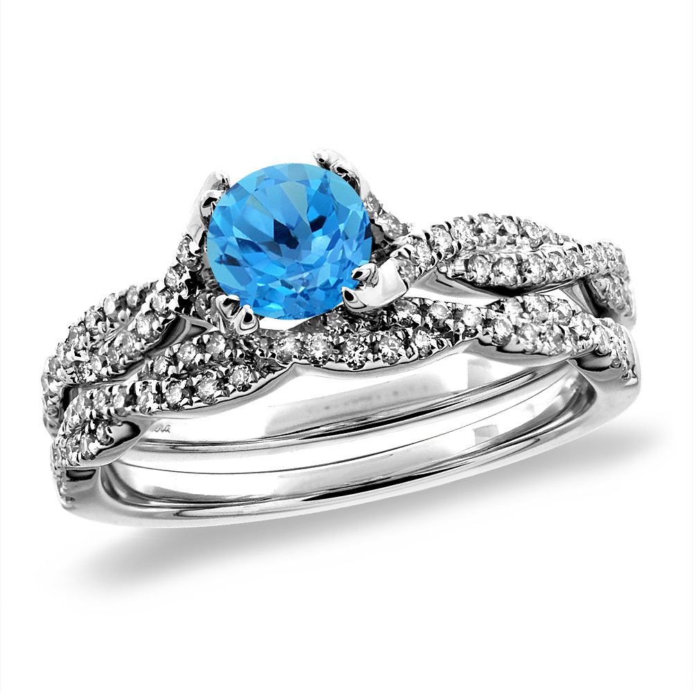 14K White/Yellow Gold Diamond Natural Swiss Blue Topaz 2pc Infinity Engagement Ring Set Round 5mm,size5-10