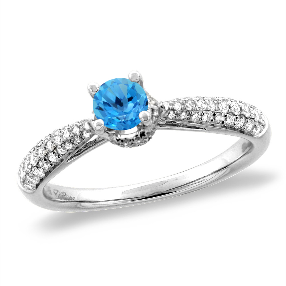 14K White/Yellow Gold Diamond Natural Swiss Blue Topaz Engagement Ring Round 5 mm, size5-10
